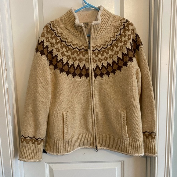 L.L. Bean Sweaters - L.L. Bean Lambswool Fair Isle Sherpa Lined Jacket